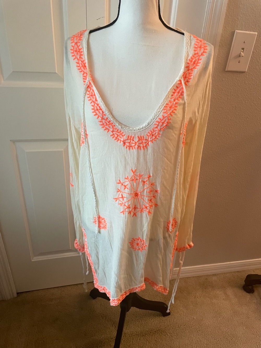 Cream white cover up with neon embroidered design
